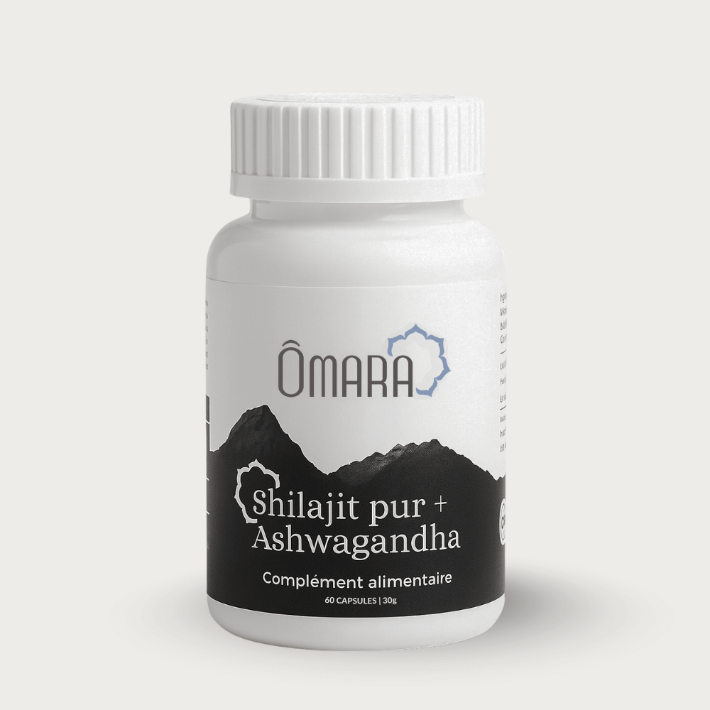Photo du pot de Shilajit Omara avec Ashwagandha